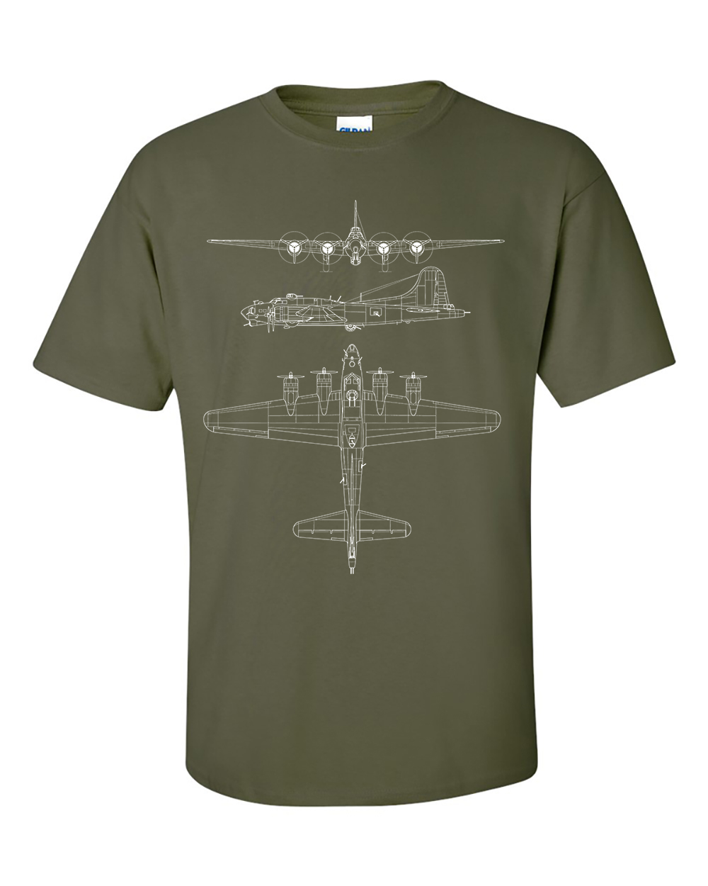 B-17 Flying Fortress T-Shirt Technical Drawing Blueprint Aircraft USAF WW2 Shirt