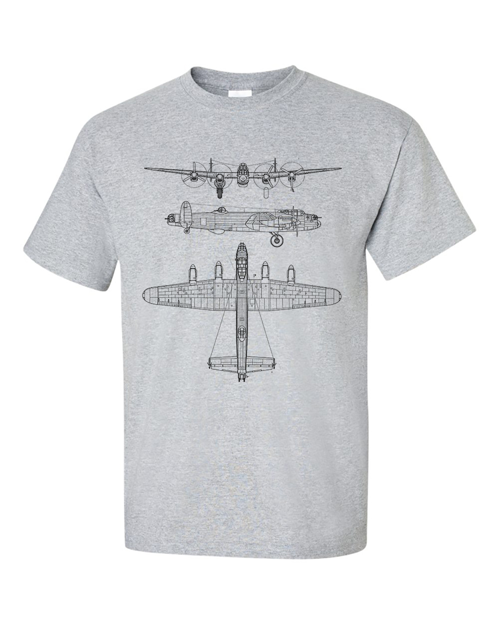 Lancaster Bomber T-Shirt Technical Drawing Blueprint Aircraft RAF WW2 Shirt