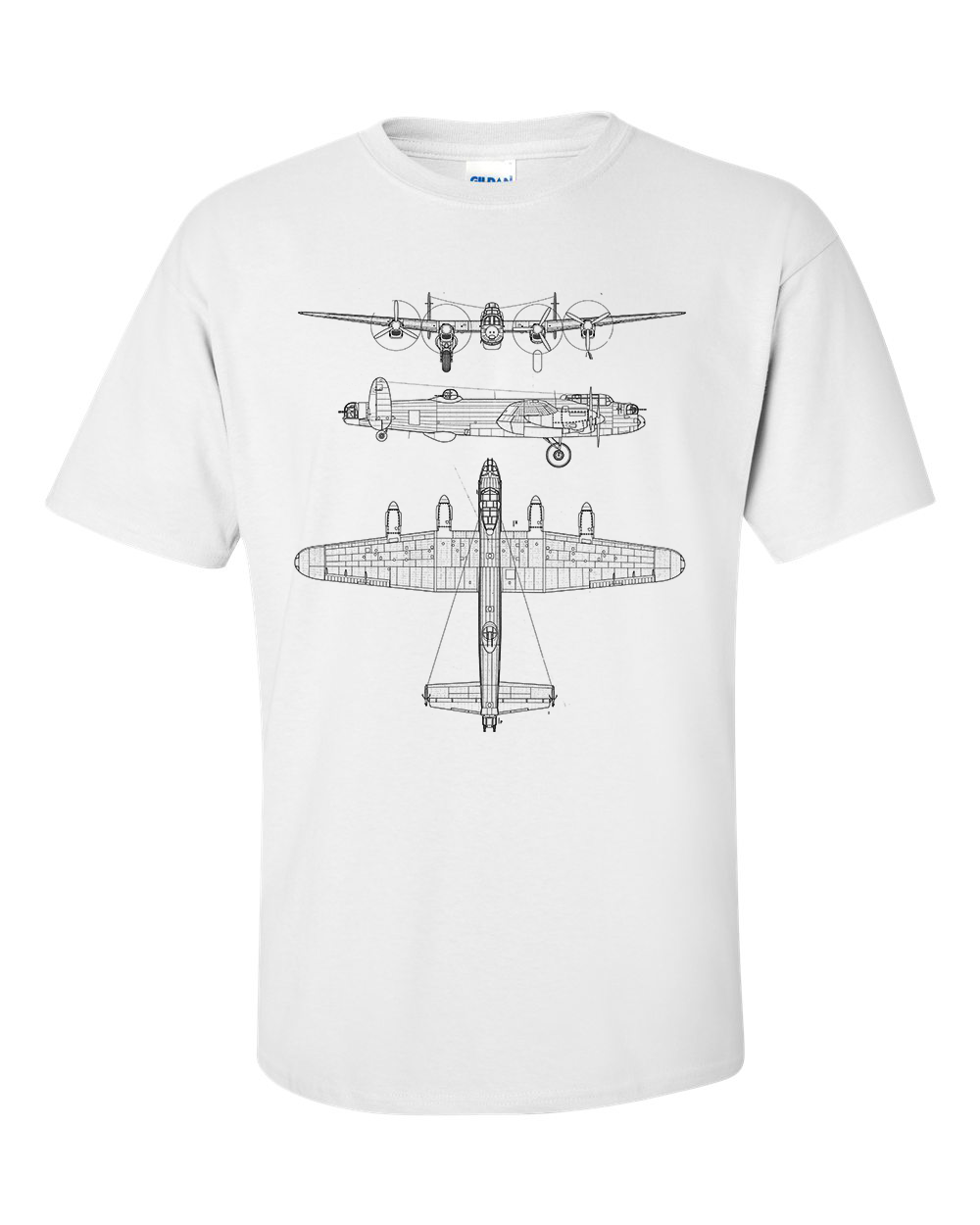 Lancaster Bomber T-Shirt Technical Drawing Blueprint Aircraft RAF WW2 Shirt