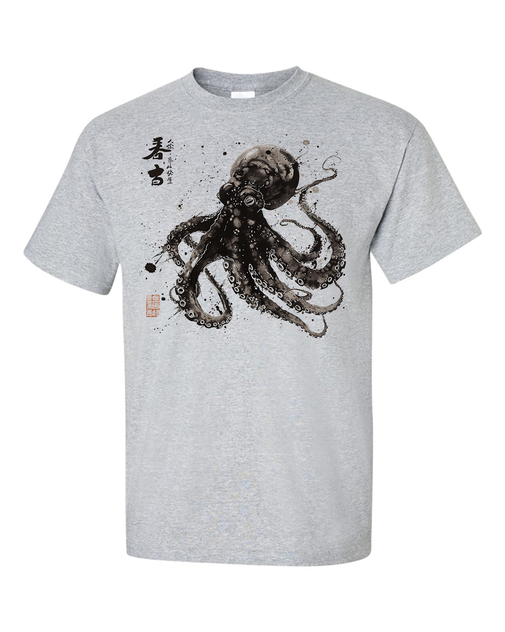 Octopus T-Shirt , Japanese Calligraphy, Tako Kanji Gyotaku Ukiyo-e Woodblock Shirt