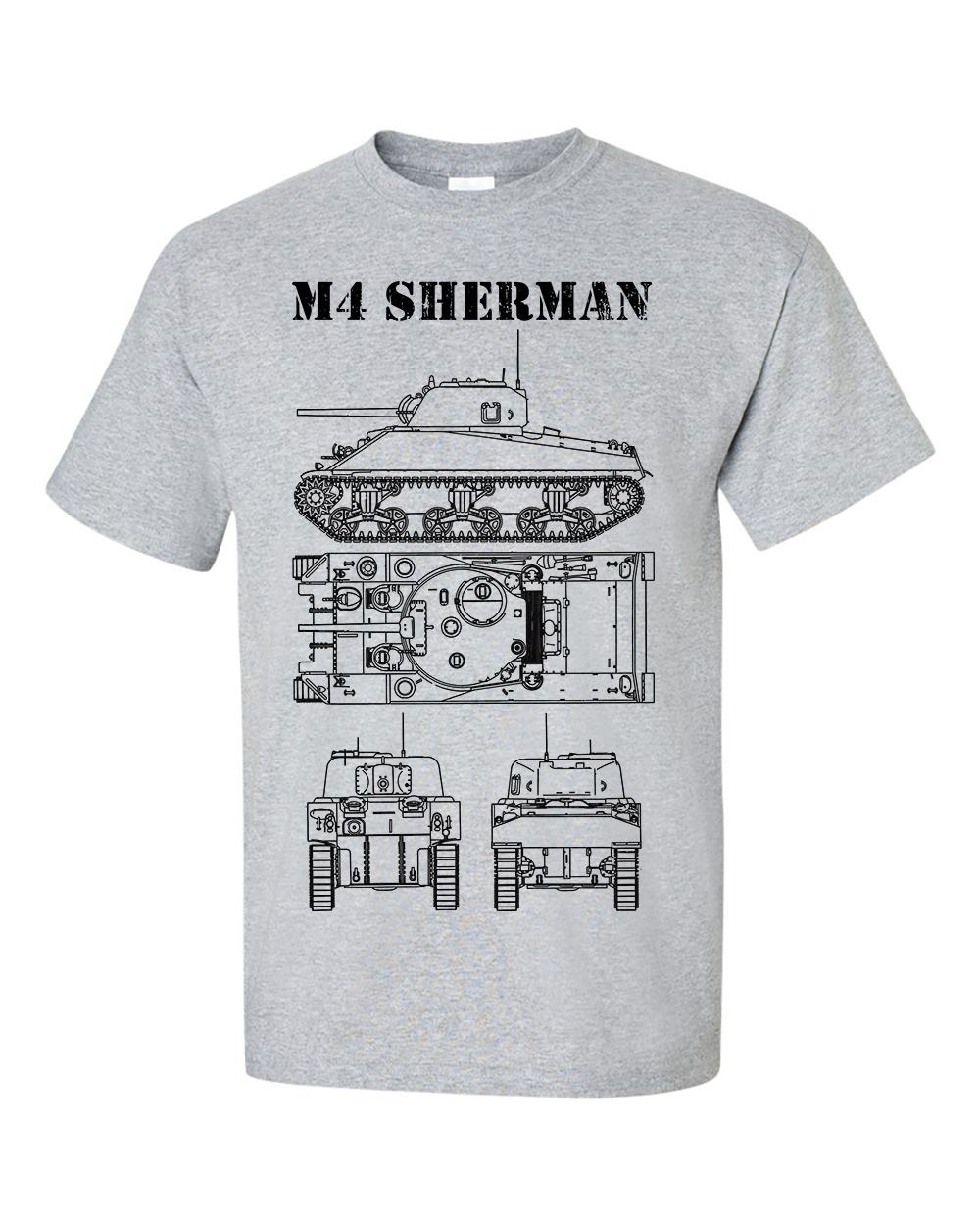 M4 Sherman Tank T-Shirt Technical Drawing M4A4 WW2 American Army Shirt