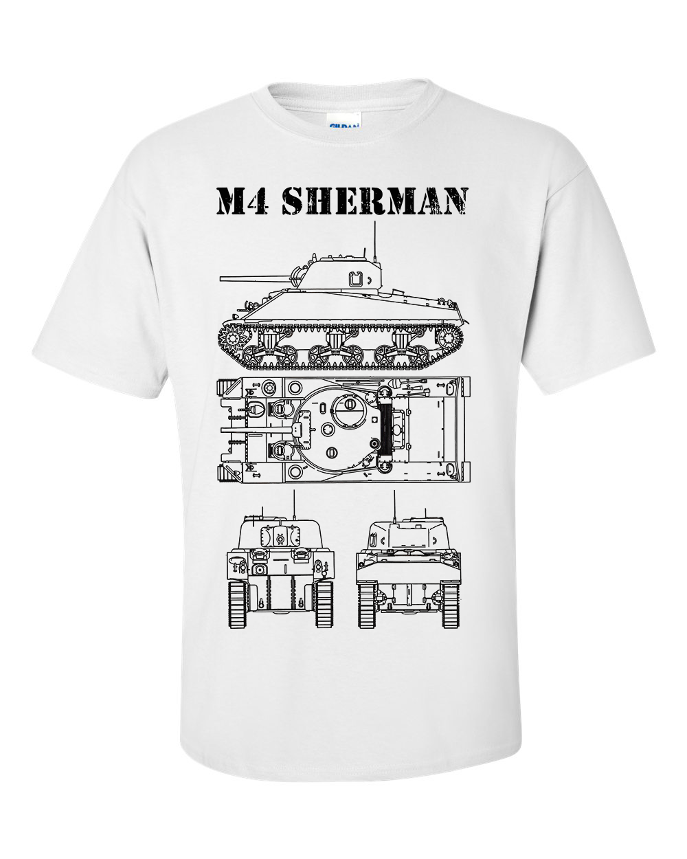 M4 Sherman Tank T-Shirt Technical Drawing M4A4 WW2 American Army Shirt