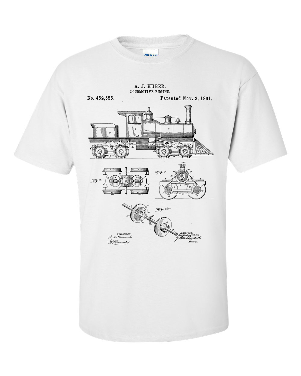 Steam Engine T-Shirt, Locomotive Train, Patent Blueprint Shirt