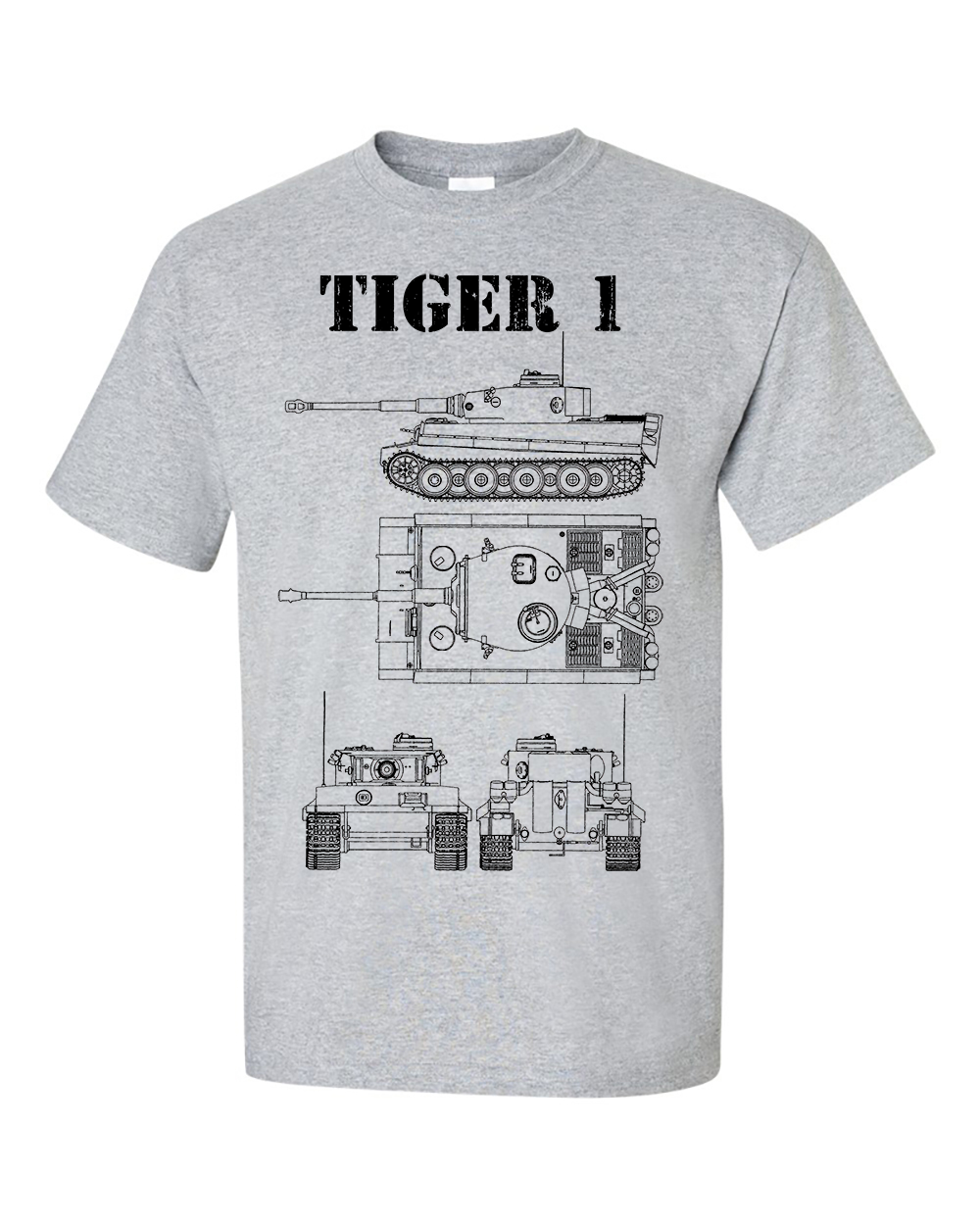 Tiger 1 Tank T-Shirt Technical Drawing Blueprint WW2 German Army Shirt