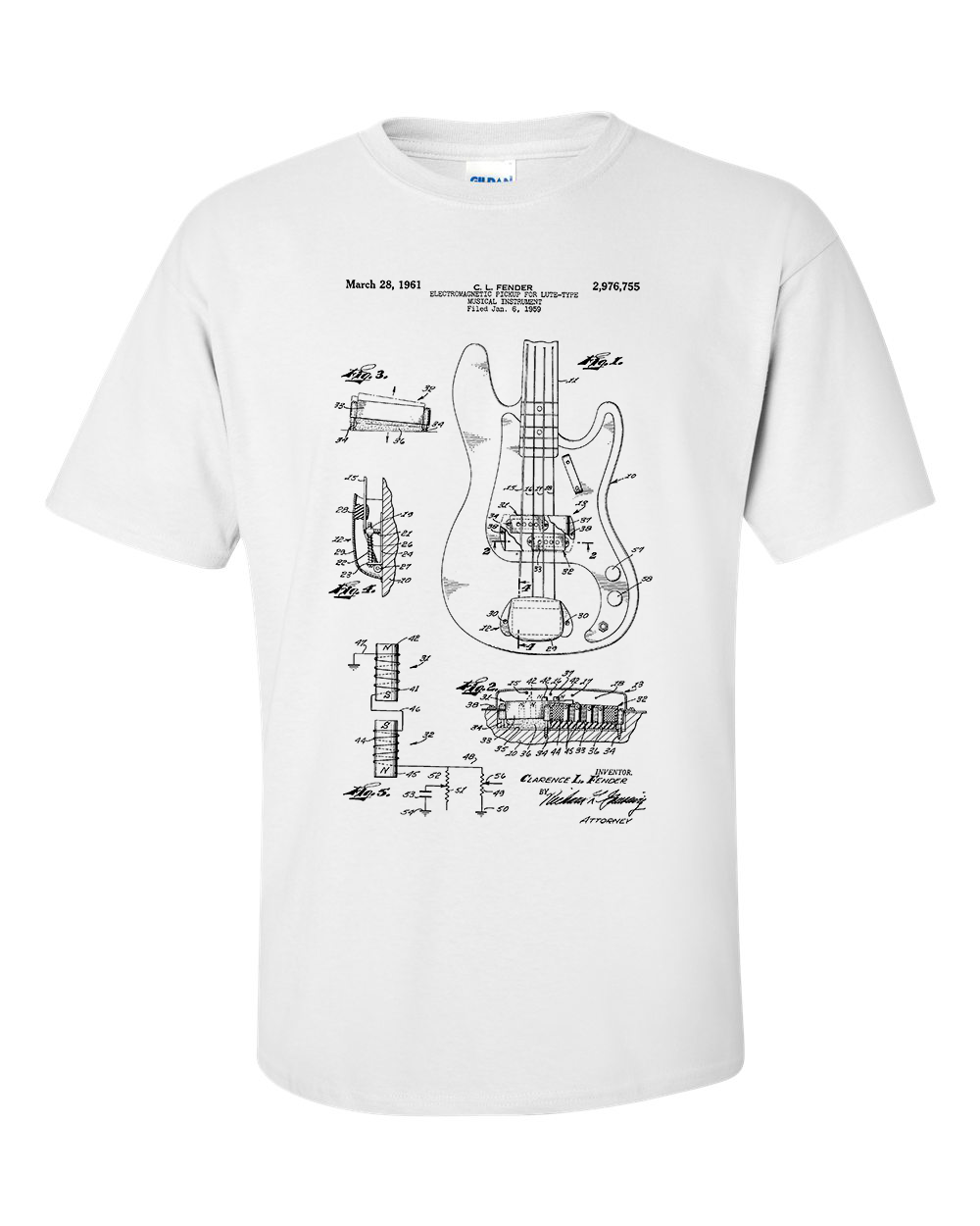 Bass Guitar T-Shirt Patent Blueprint Band  Bassist Shirt