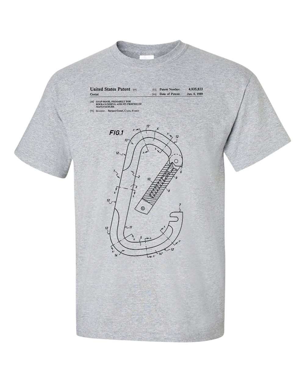 Carabiner Ring Patent Rock Climbing Blueprint Gift T-Shirt