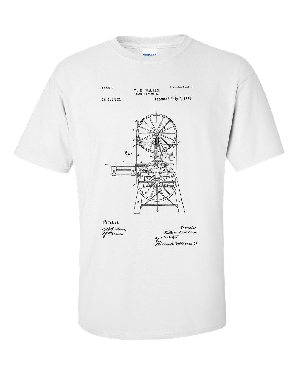 Band Saw 1889 Patent Blueprint Carpenter Wood Shirt