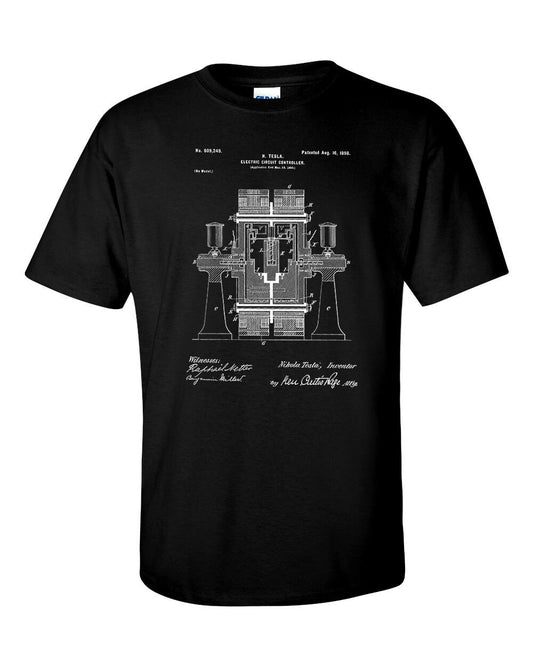 Nicola Tesla Electric Circuit Controller Patent Art Blueprint T-Shirt