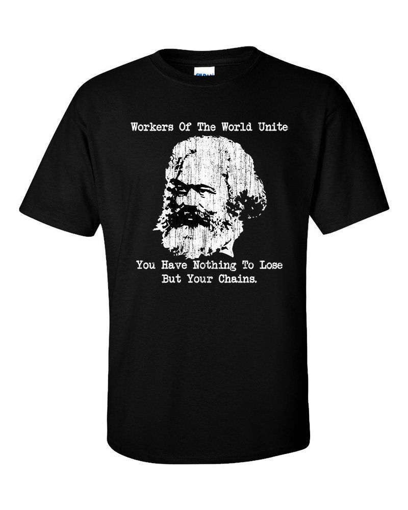 Karl Marx Workers Unite Distressed Print Marxism T-Shirt