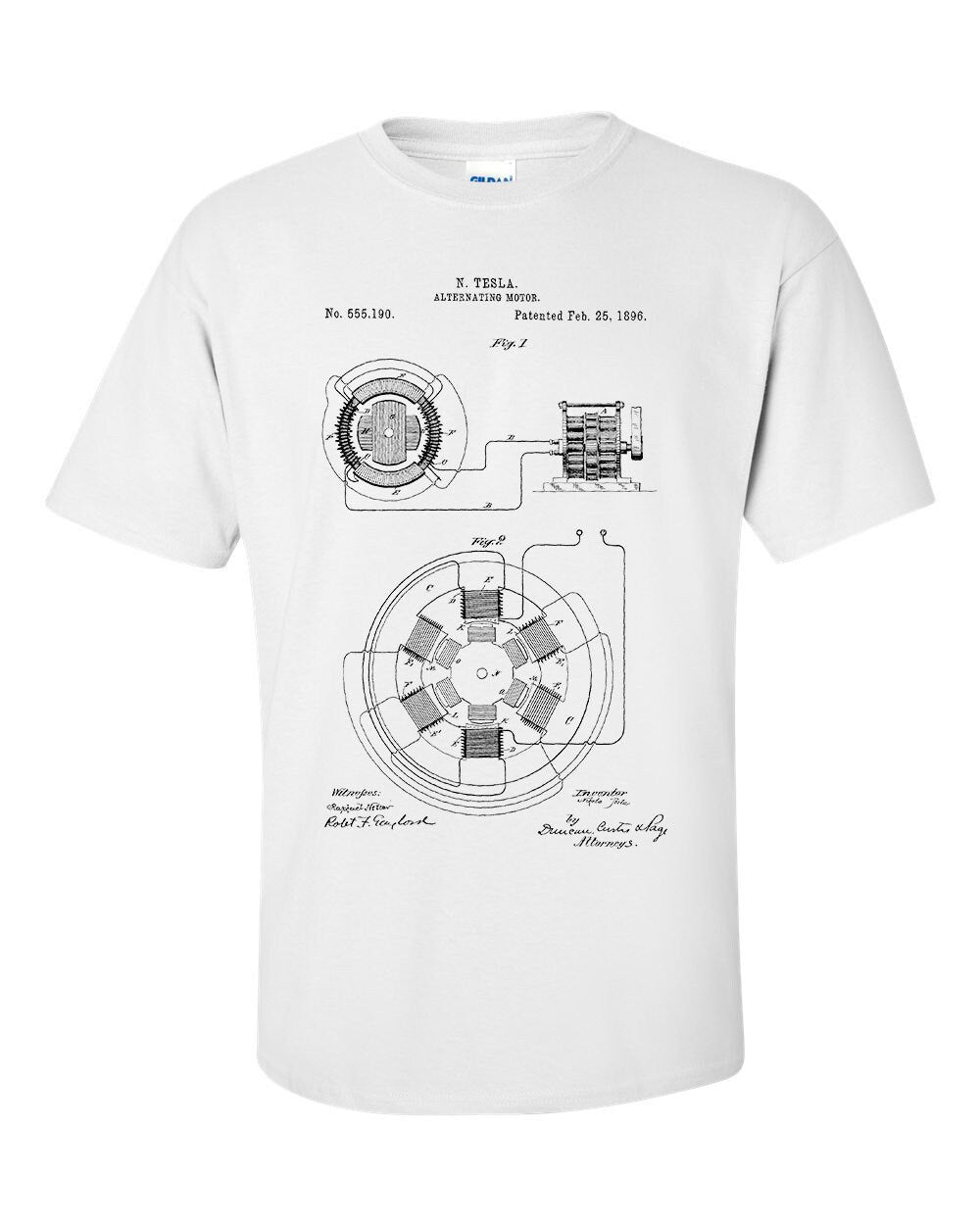 Nicola Tesla Alternating Motor Patent Blueprint T-Shirt