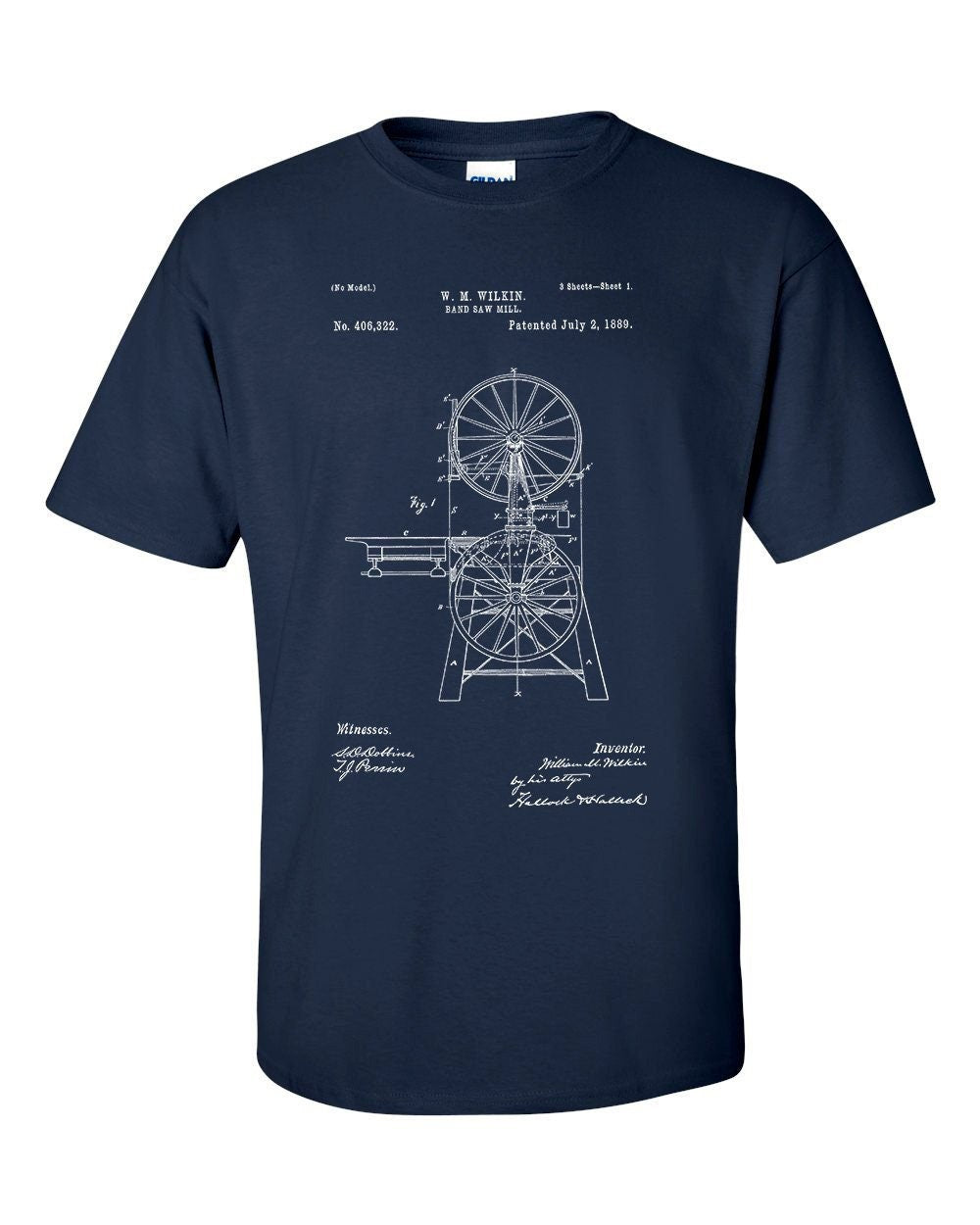 Band Saw 1889 Patent Blueprint Carpenter Wood Shirt