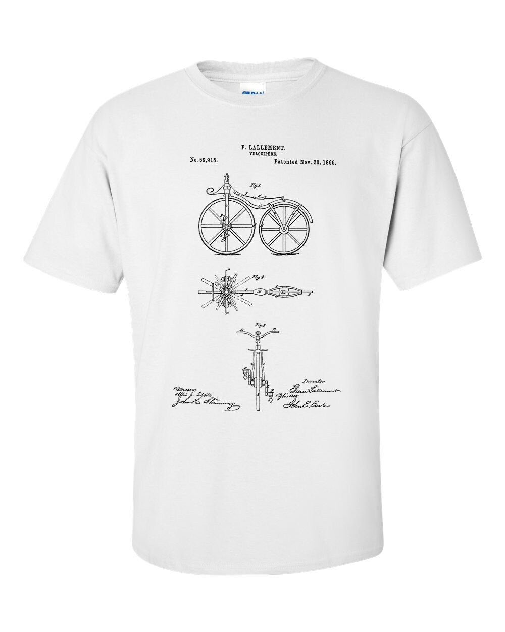 First Bicycle Patent 1866 Velocipede Bike Blueprint T-Shirt