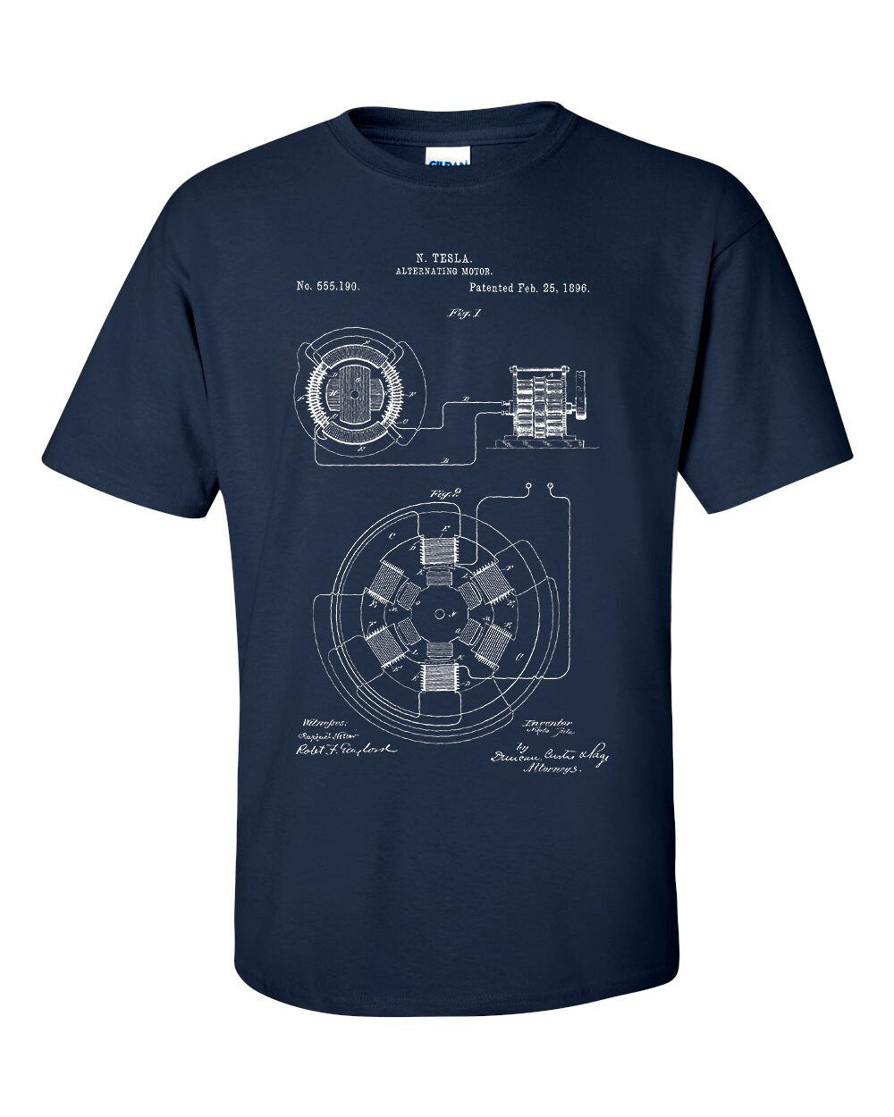 Nicola Tesla Alternating Motor Patent Blueprint T-Shirt