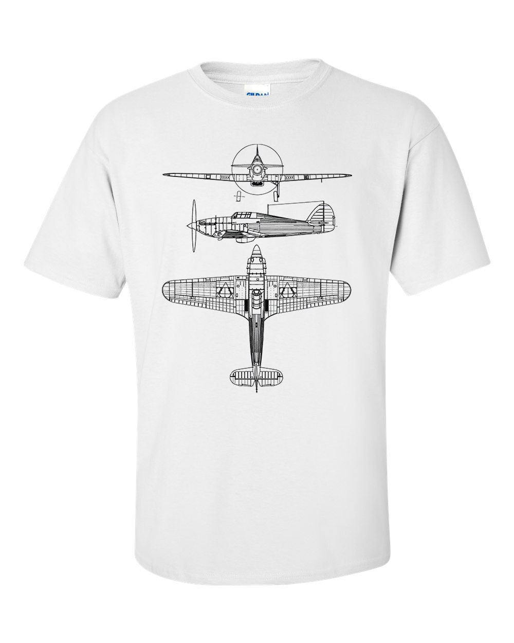 Hurricane Fighter Aircraft Technical Drawing Blueprint RAF WW2 T-Shirt