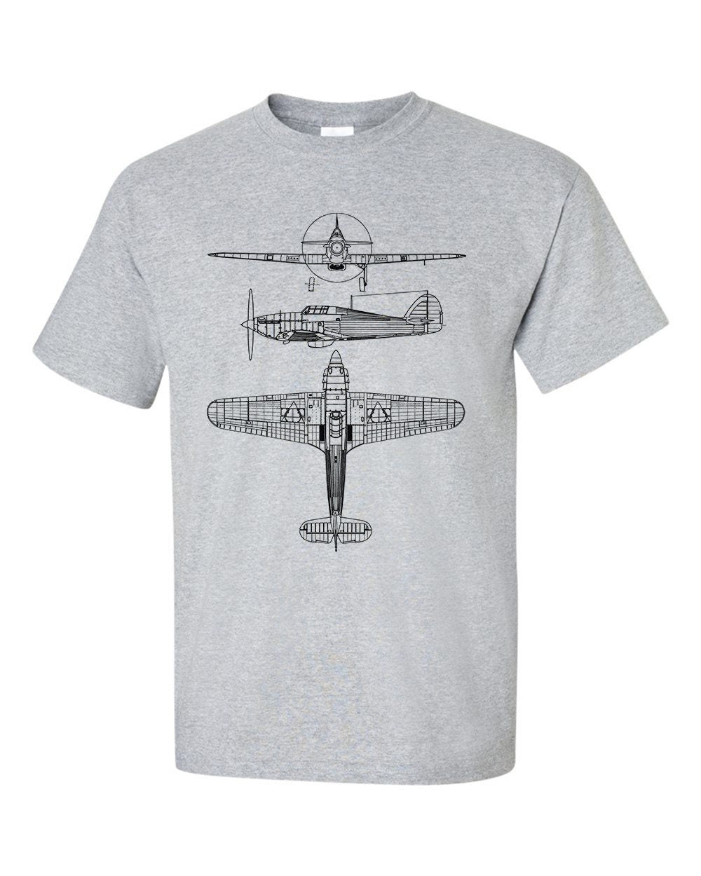 Hurricane Fighter Aircraft Technical Drawing Blueprint RAF WW2 T-Shirt