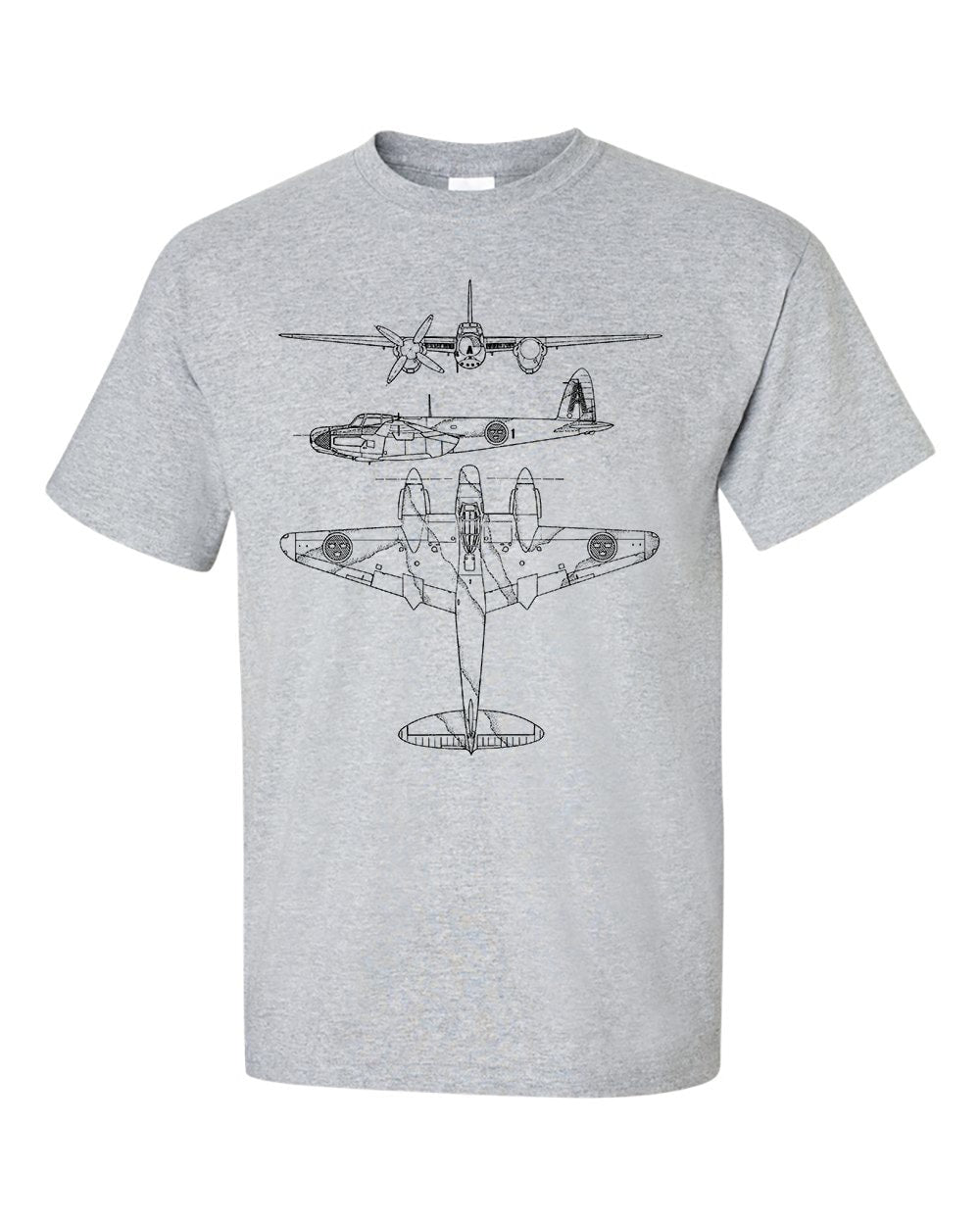 de Havilland Mosquito Technical Drawing Blueprint WW2 Aircraft T-Shirt