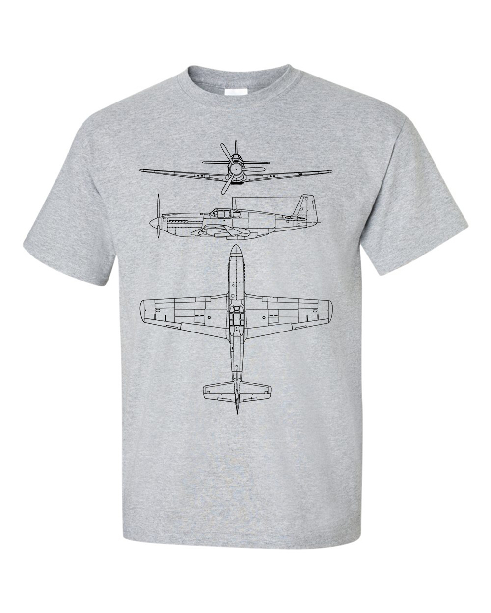 P51 Mustang T-Shirt Fighter Technical Drawing Blueprint USAF WW2 Fighter Aircraft Shirt