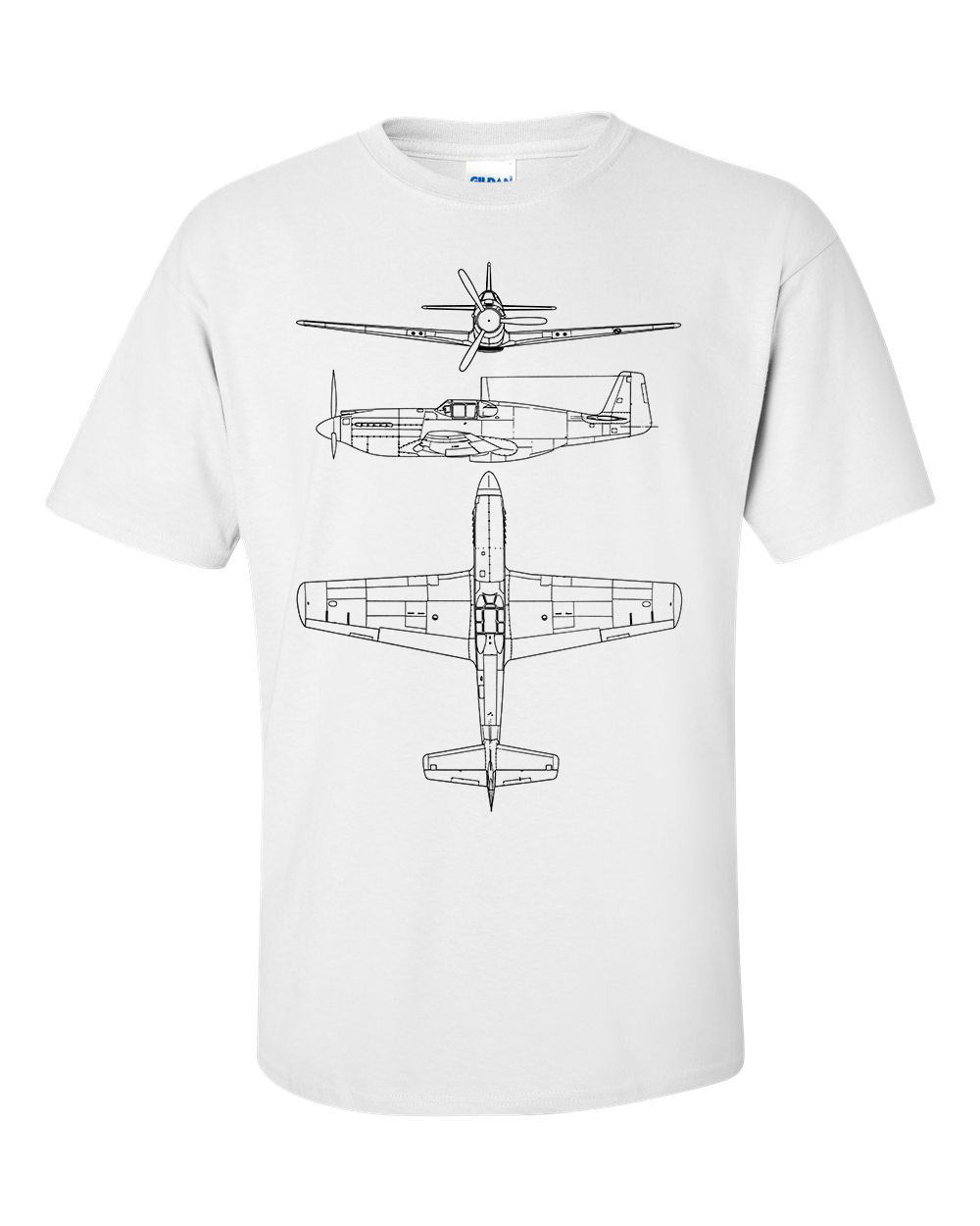 P51 Mustang T-Shirt Fighter Technical Drawing Blueprint USAF WW2 Fighter Aircraft Shirt