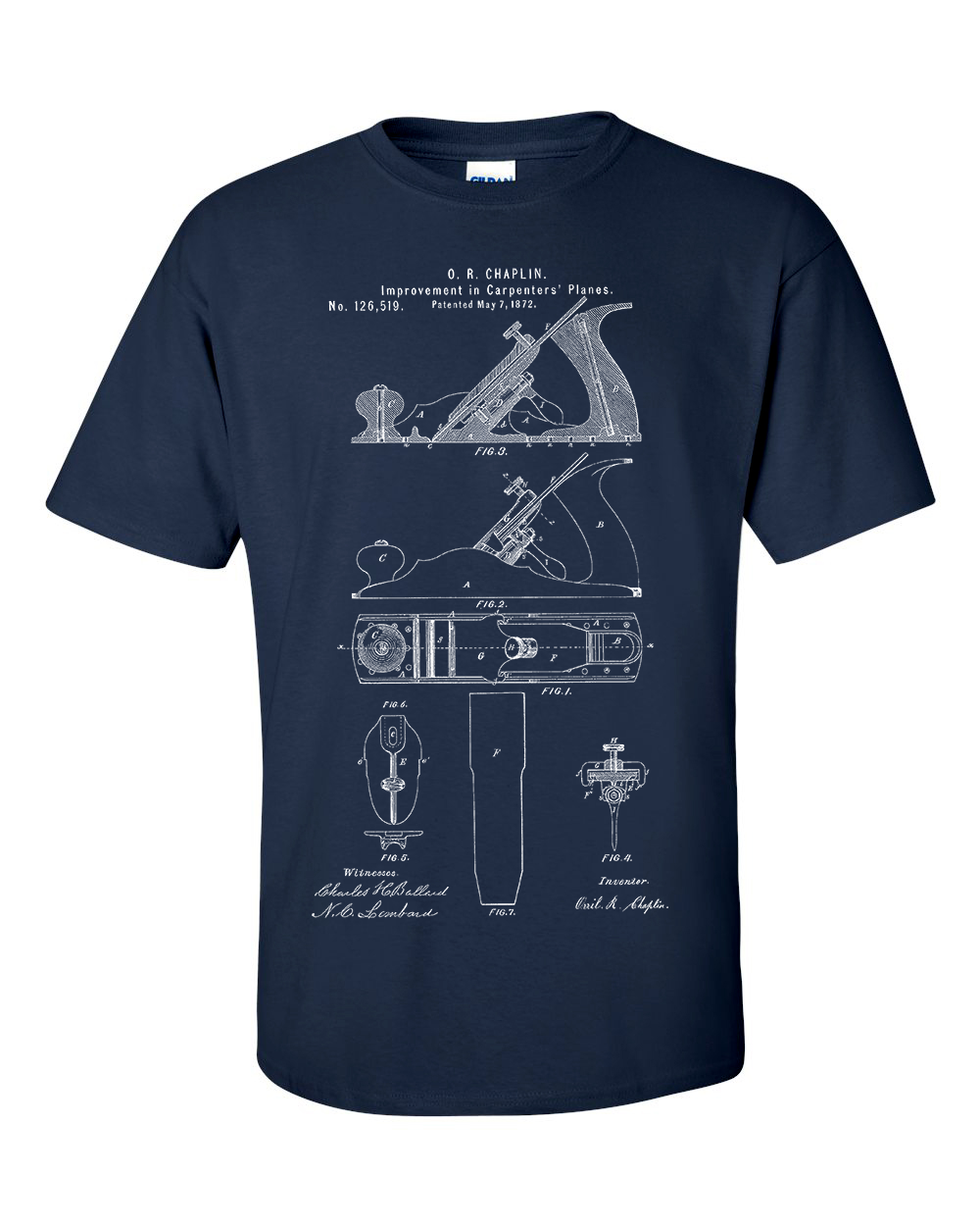 Carpenters Hand Plane Patent Blueprint T-Shirt