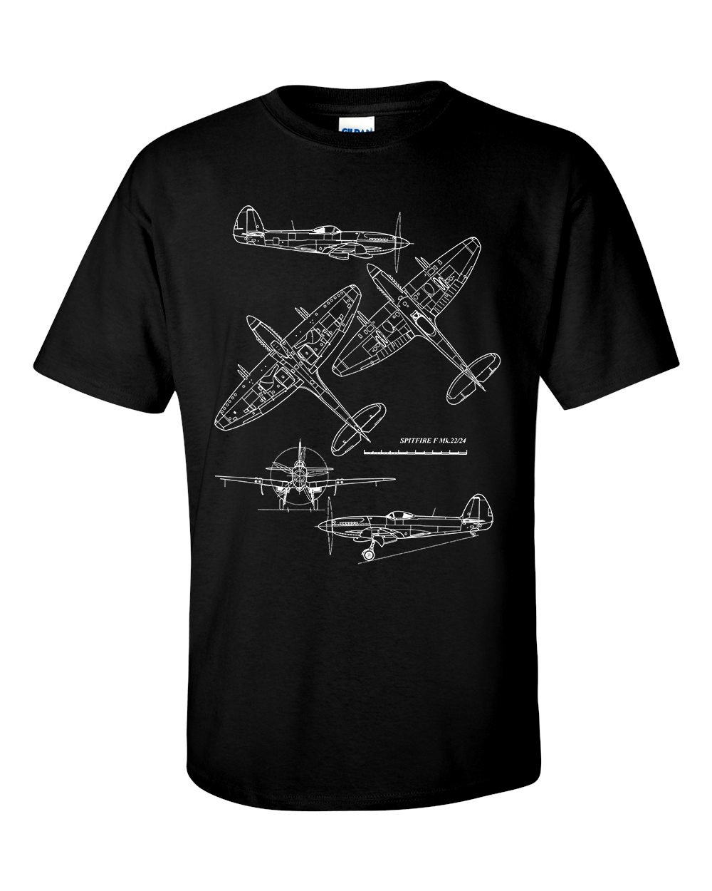 Spitfire T-Shirt Fighter Aircraft Technical Drawing Blueprint Shirt