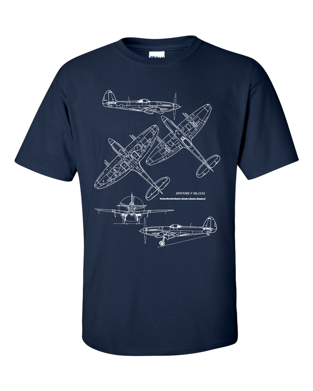 Spitfire T-Shirt Fighter Aircraft Technical Drawing Blueprint Shirt