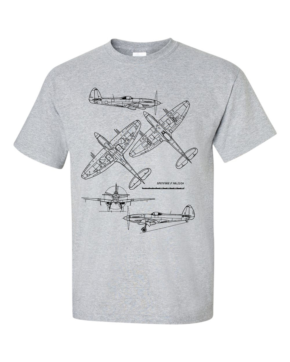 Spitfire T-Shirt Fighter Aircraft Technical Drawing Blueprint Shirt