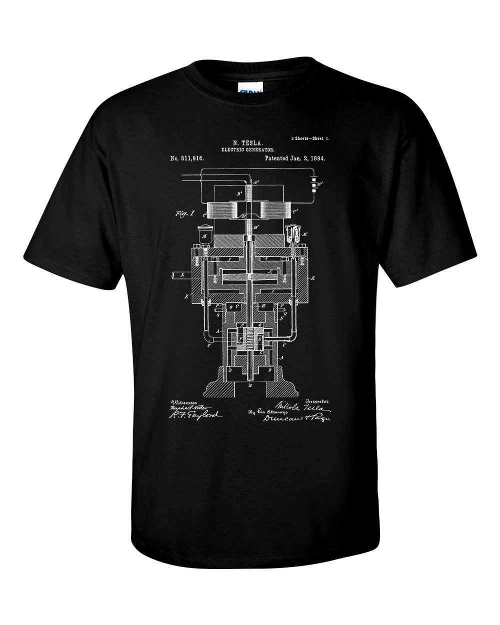 Nicola Tesla Electric Generator Patent Blueprint T-Shirt