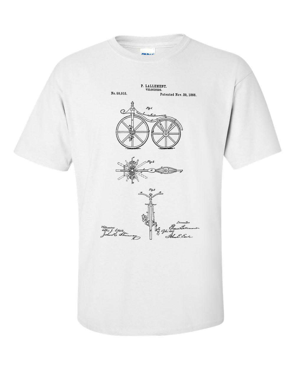 Velocipede First Bicycle Patent 1866 Bike Blueprint T-Shirt