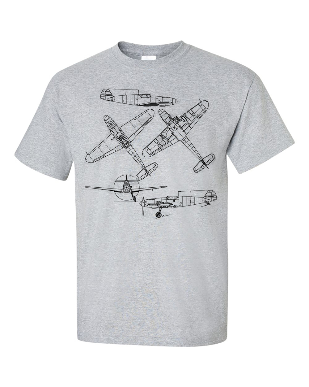 Messerschmitt Bf 109 F Fighter Aircraft Technical Drawing Blueprint WW2 T-Shirt