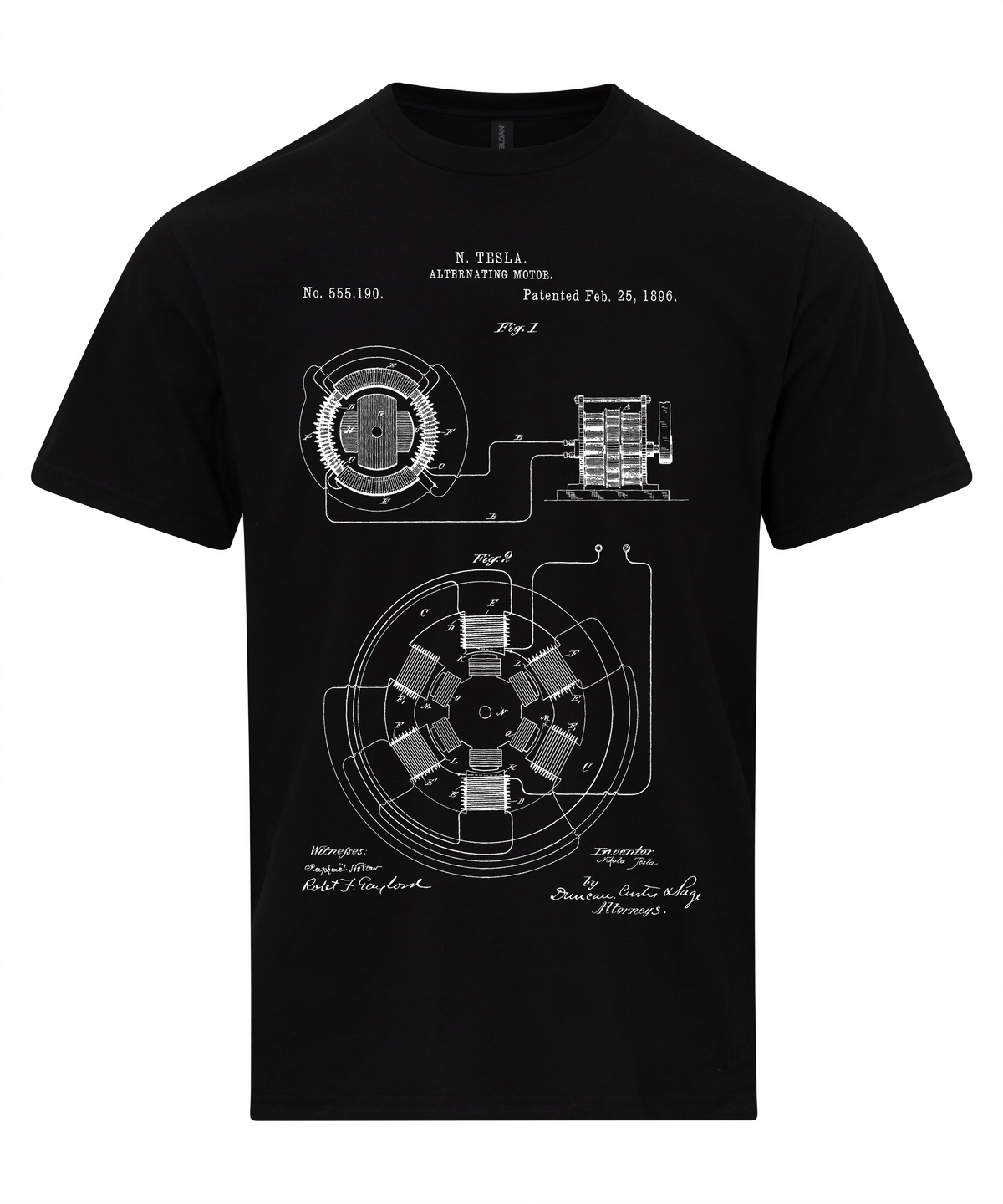 Nicola Tesla Alternating Motor Patent Blueprint T-Shirt