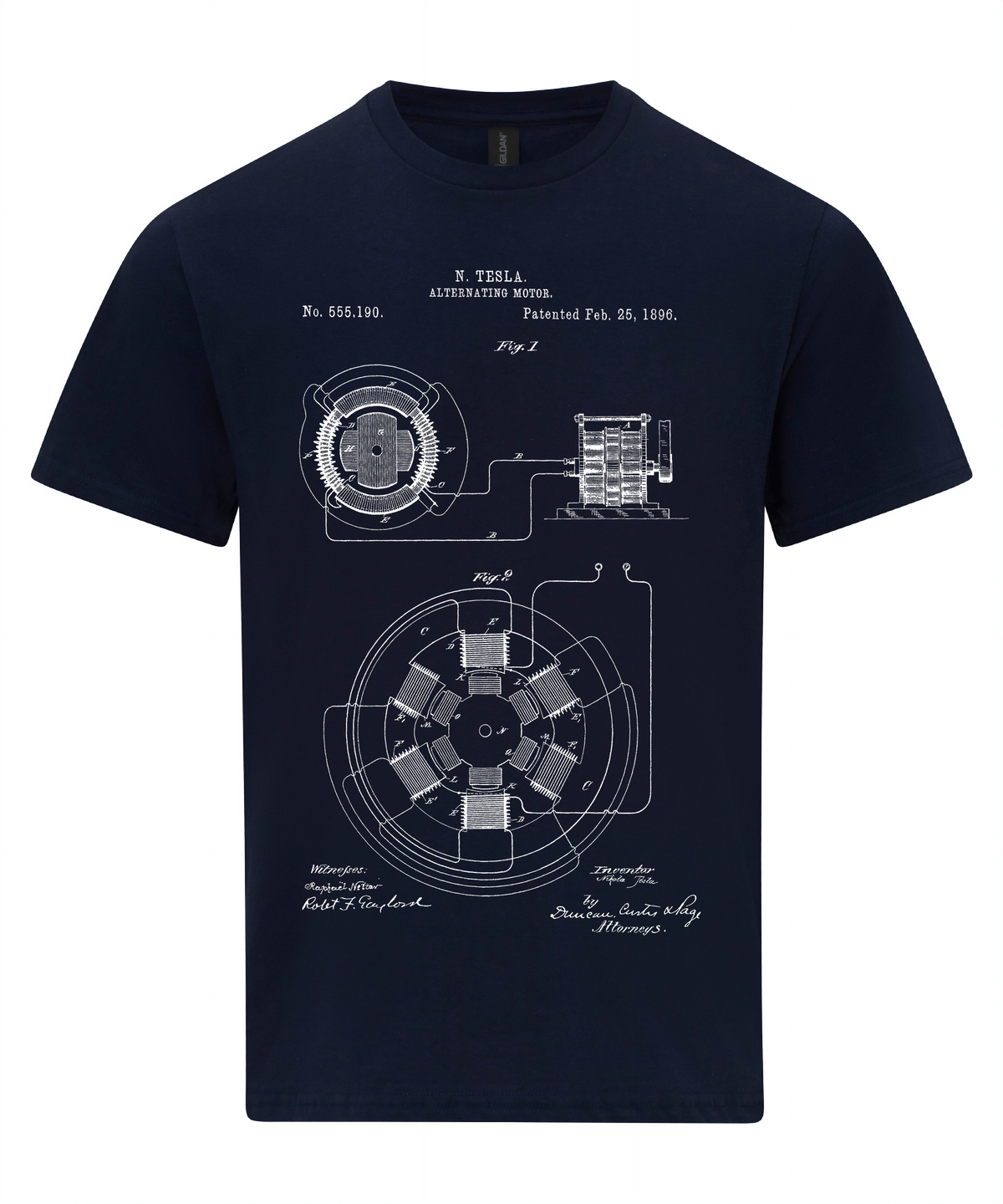 Nicola Tesla Alternating Motor Patent Blueprint T-Shirt