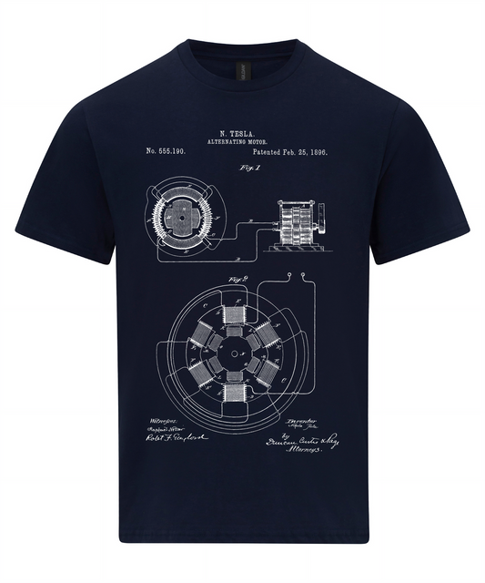 Nicola Tesla Alternating Motor Patent Blueprint T-Shirt