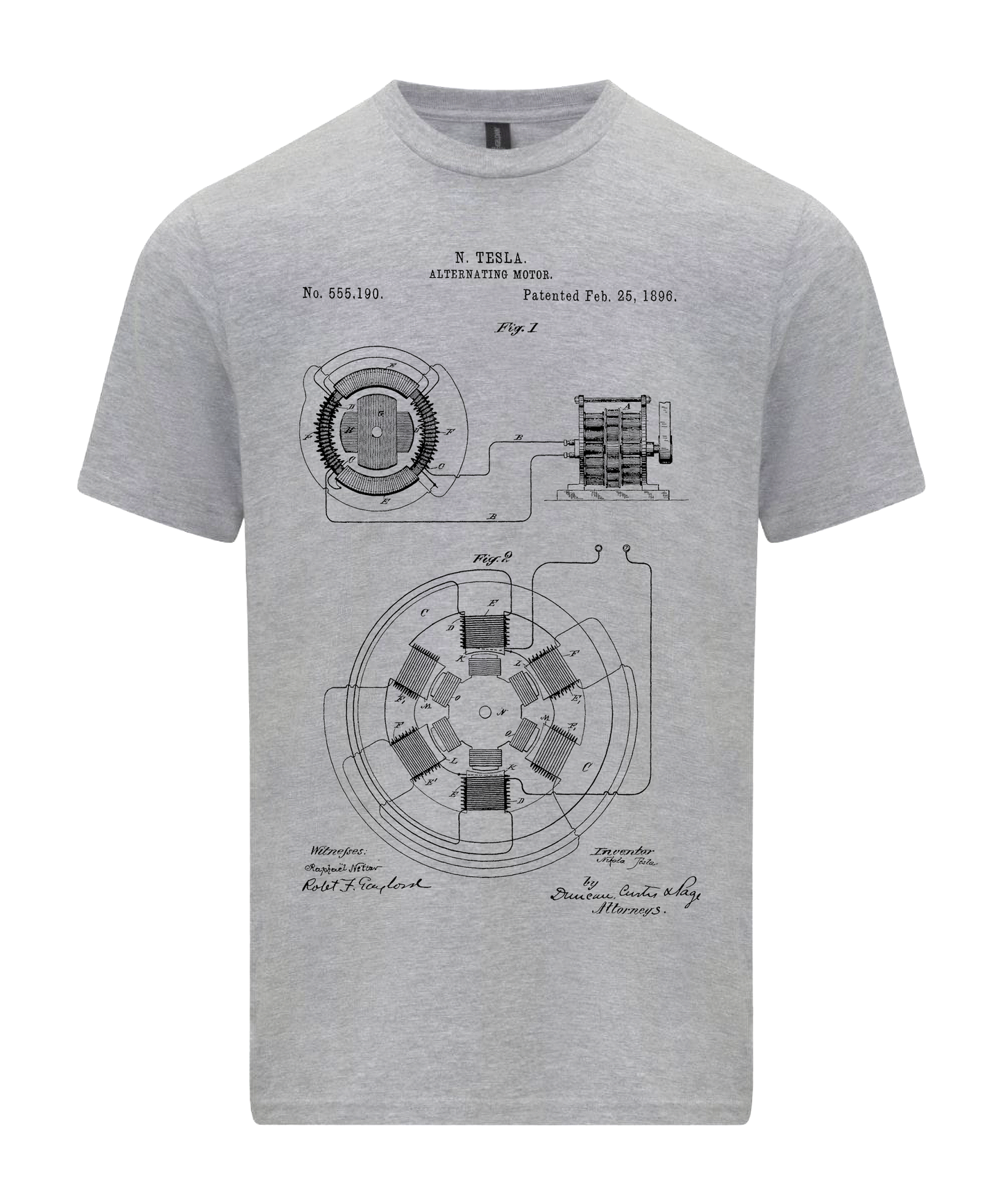 Nicola Tesla Alternating Motor Patent Blueprint T-Shirt