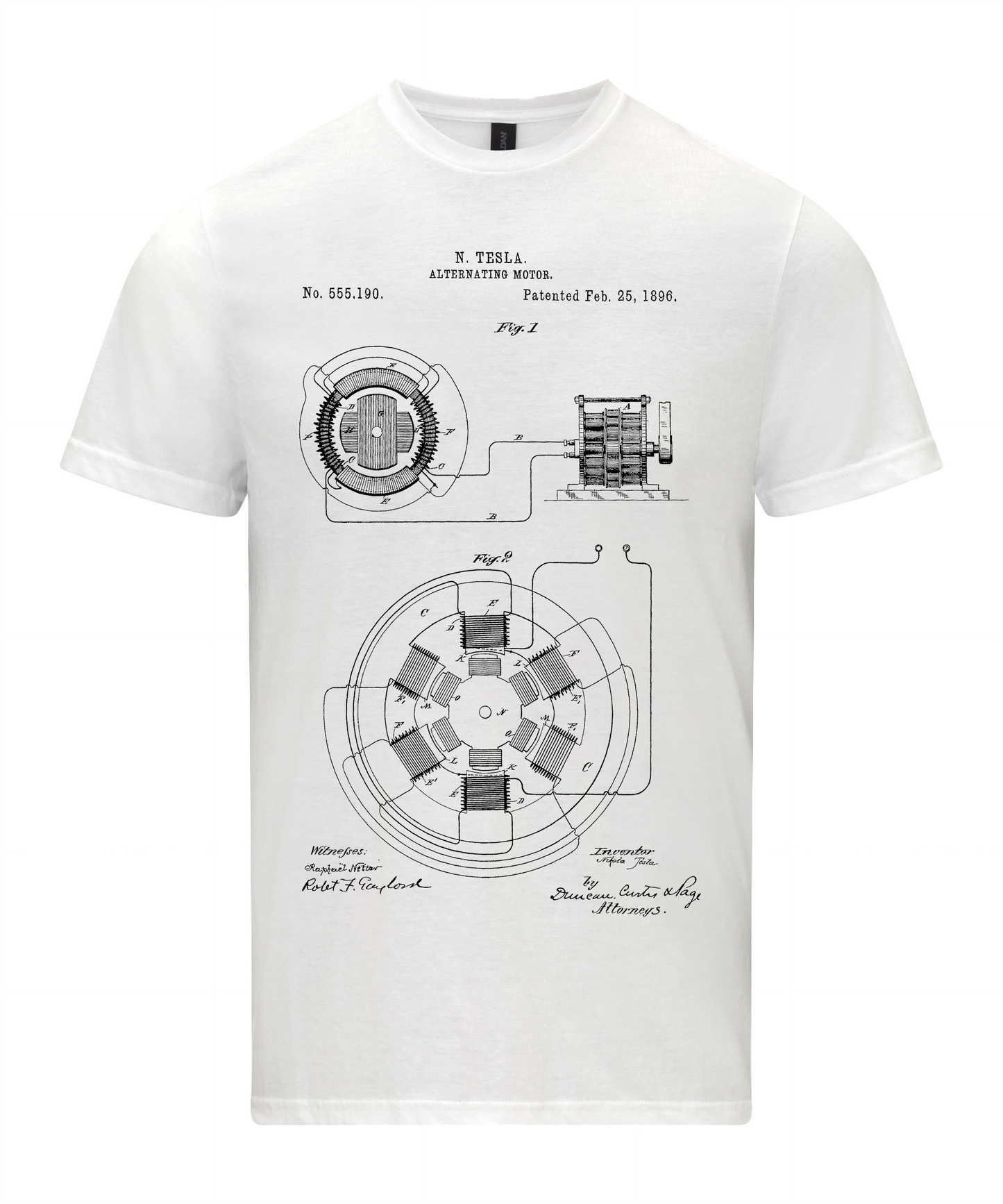 Nicola Tesla Alternating Motor Patent Blueprint T-Shirt