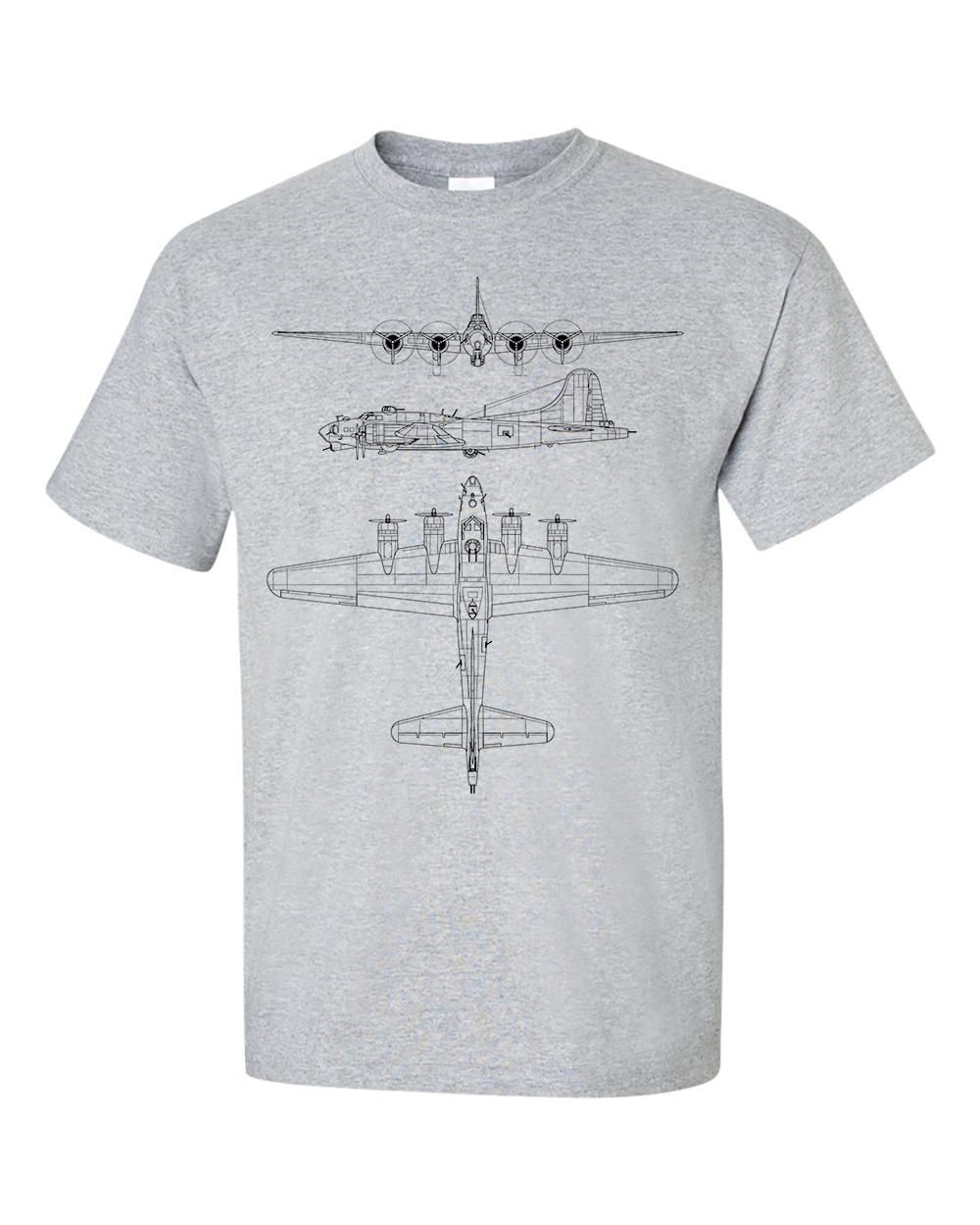 B-17 Flying Fortress T-Shirt Technical Drawing Blueprint Aircraft USAF WW2 Shirt