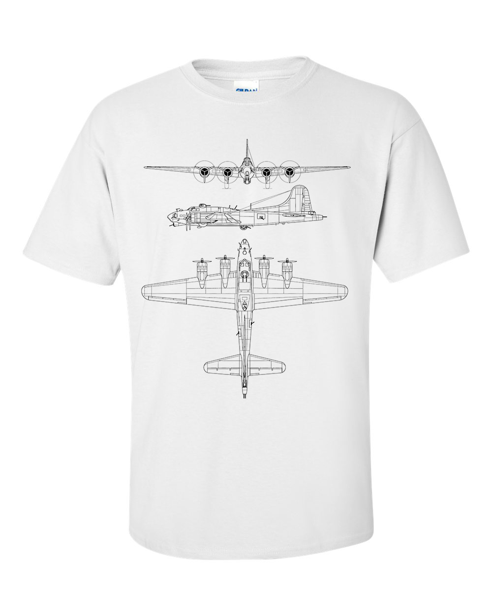 B-17 Flying Fortress T-Shirt Technical Drawing Blueprint Aircraft USAF WW2 Shirt