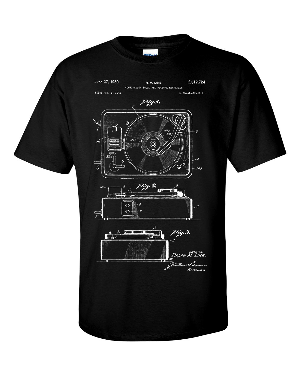 Record Player Patent T Shirt, Turntable Blueprint, Vinyl Record Shirt