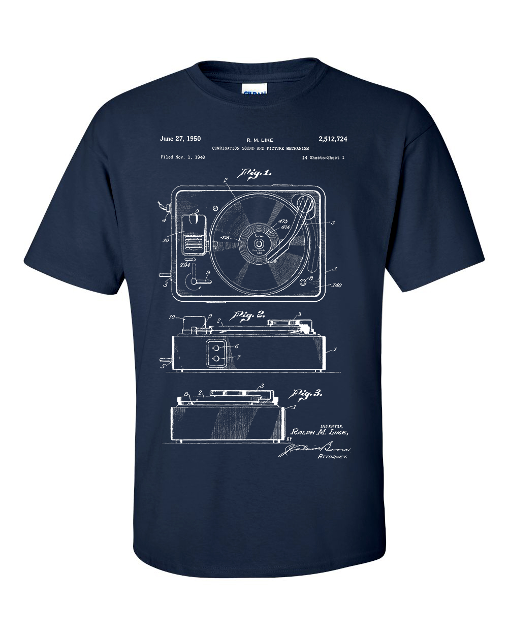 Record Player Patent T Shirt, Turntable Blueprint, Vinyl Record Shirt