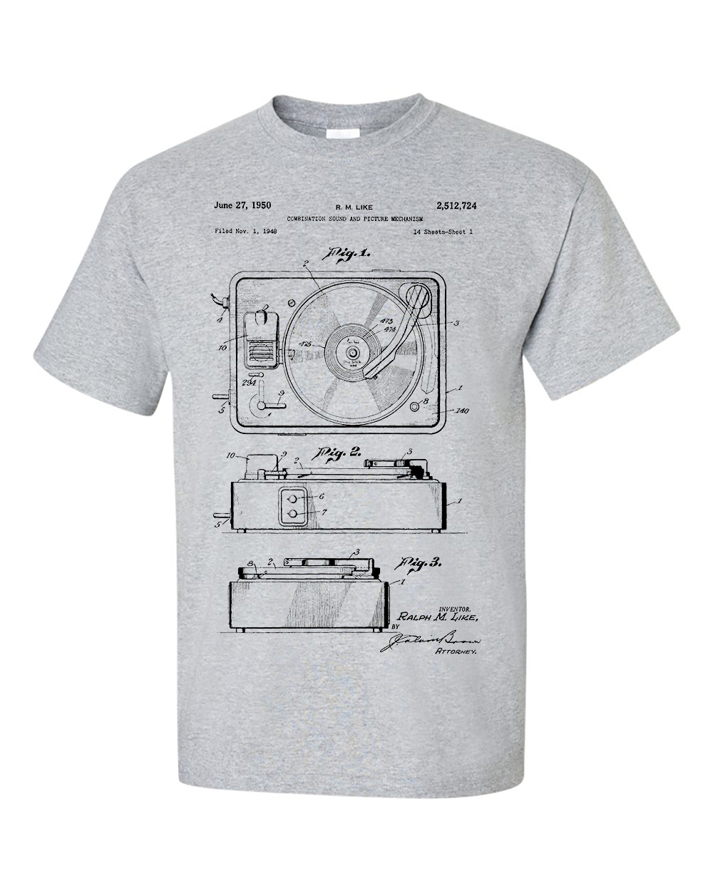 Record Player Patent T Shirt, Turntable Blueprint, Vinyl Record Shirt