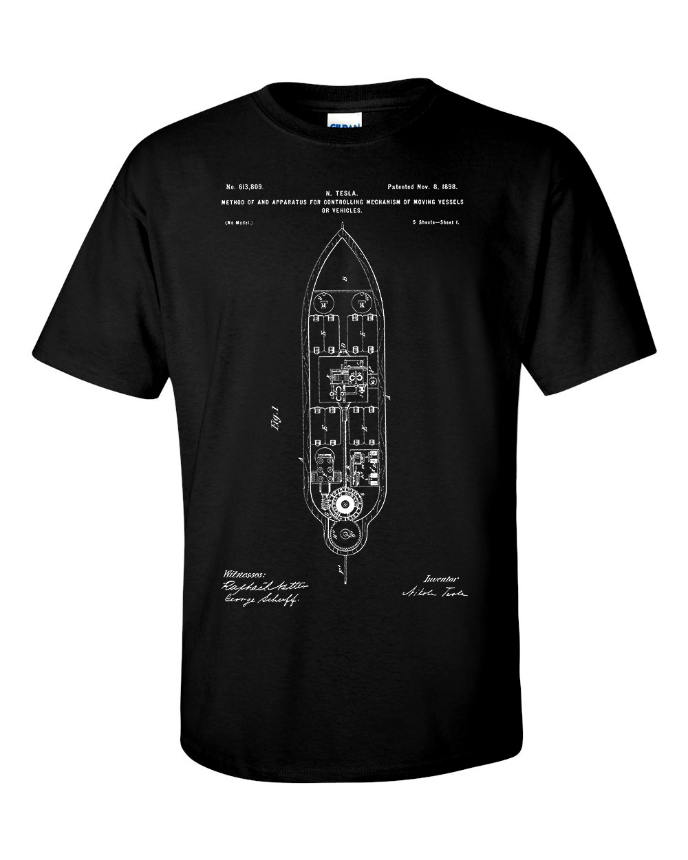 Nikola Tesla Remote Control For Ships and Vehicles Patent Blueprint T-Shirt
