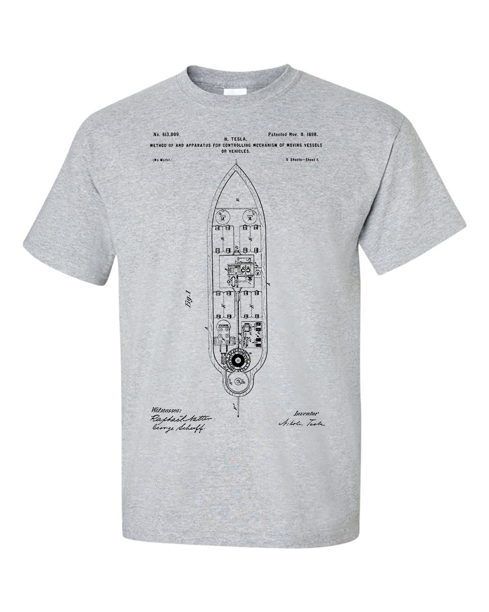 Nikola Tesla Remote Control For Ships and Vehicles Patent Blueprint T-Shirt