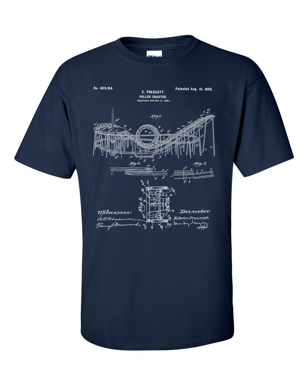 Rollercoaster Patent Blueprint T-Shirt
