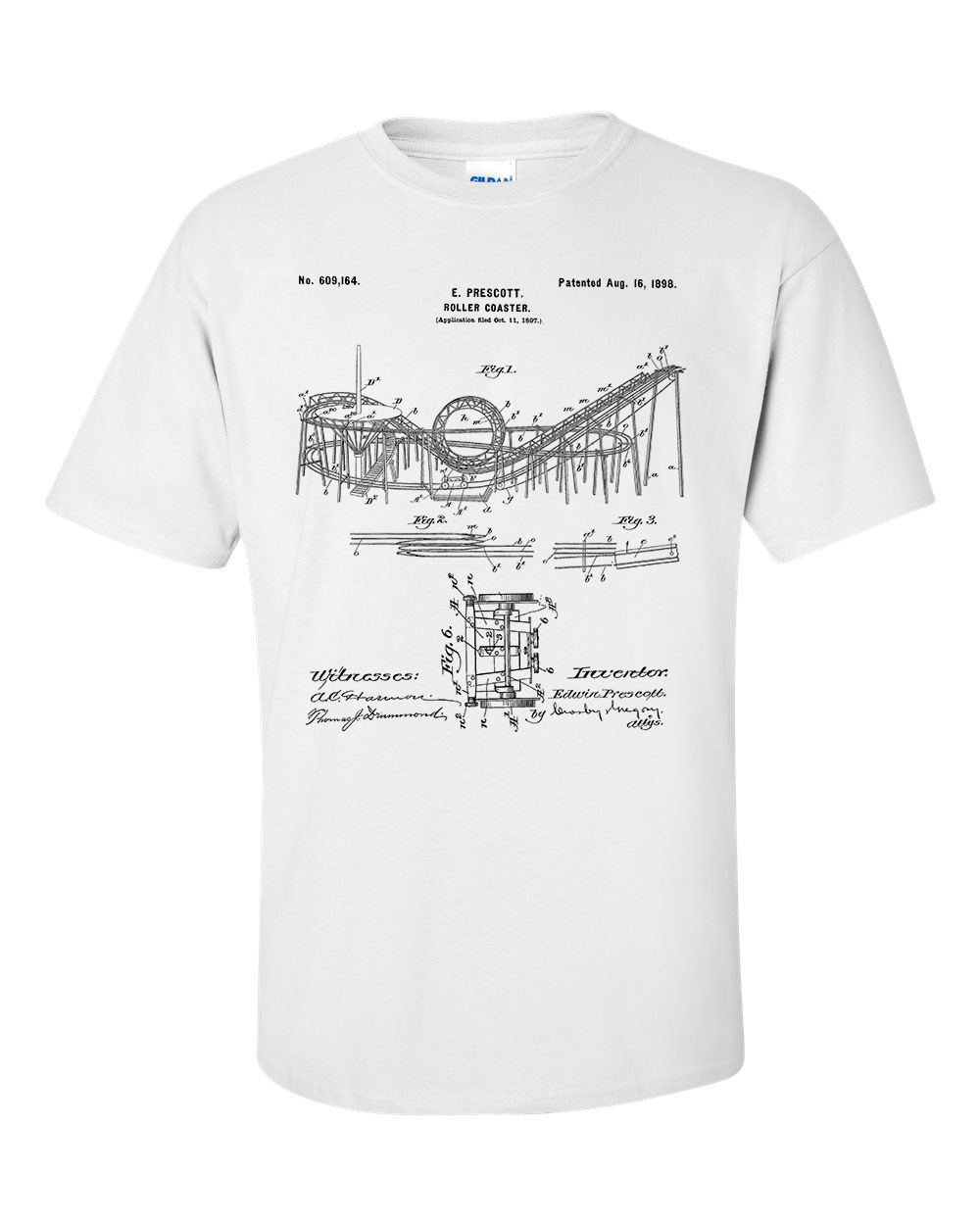 Rollercoaster Patent Blueprint T-Shirt
