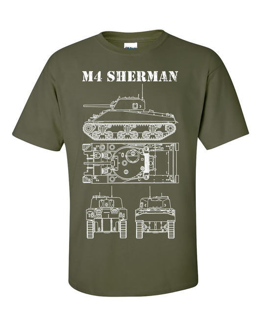M4 Sherman Tank T-Shirt Technical Drawing M4A4 WW2 American Army Shirt