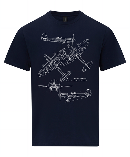 Spitfire T-Shirt Fighter Aircraft Technical Drawing Blueprint Shirt