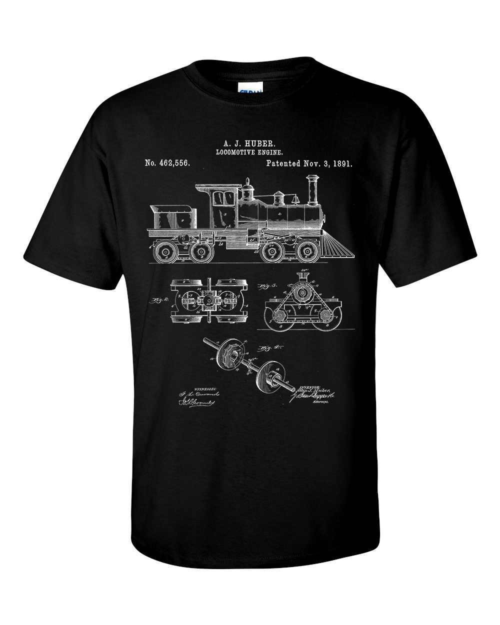 Steam Engine Locomotive Train T-Shirt Patent Blueprint