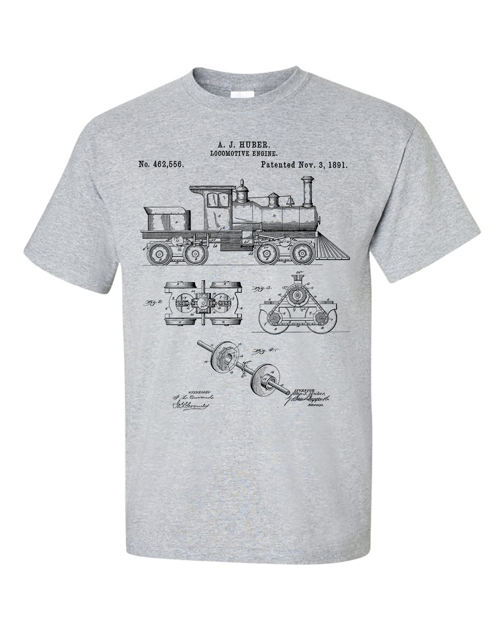 Steam Engine T-Shirt, Locomotive Train, Patent Blueprint Shirt