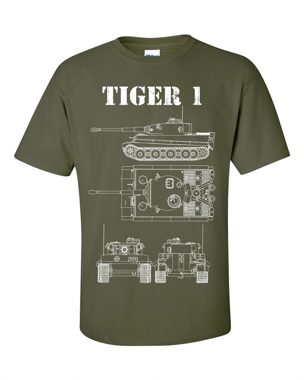 Tiger 1 Tank T-Shirt Technical Drawing Blueprint WW2 German Army Shirt