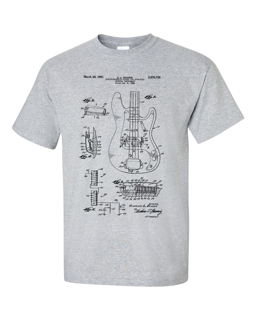 Bass Guitar T-Shirt Patent Blueprint Band  Bassist Shirt