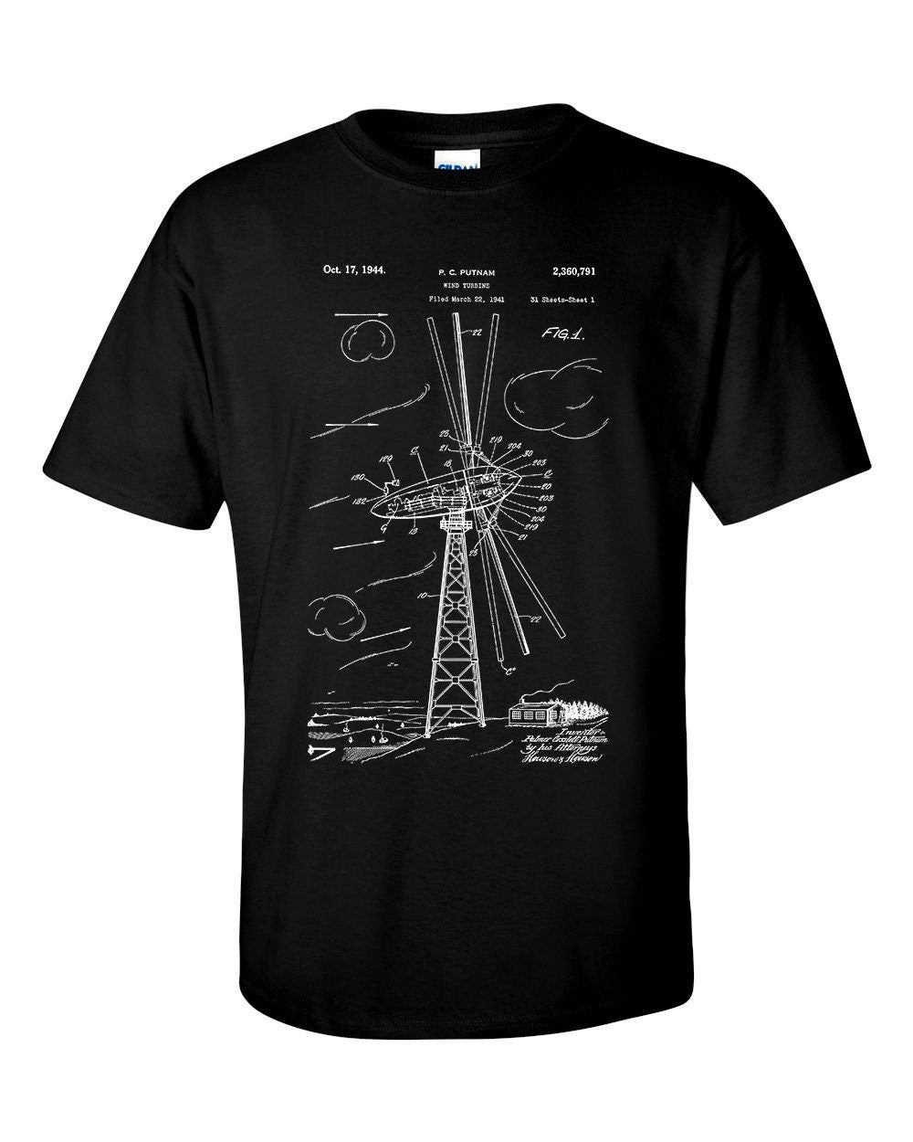 Wind Turbine Patent Blueprint renewable energy T-Shirt